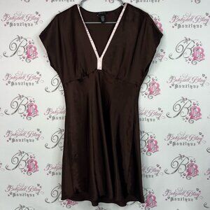 Jones New York dress Vneck shiny Brown shimmer with Pink Trim